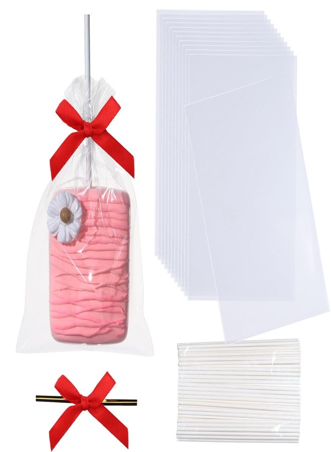 SLShePack 50PCS 3.5x6 Inch Clear Rice Krispie Treat Bags - Cakesicle Bags With Gold Twist Tie Ribbon Stick for Gift Giving - Image 1